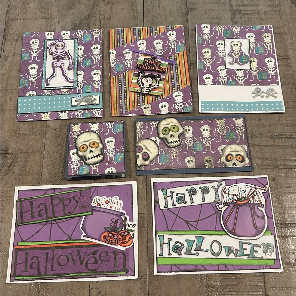 Handmade Halloween Cards Skeleton Theme 3D Accents Blank Inside Various Designs